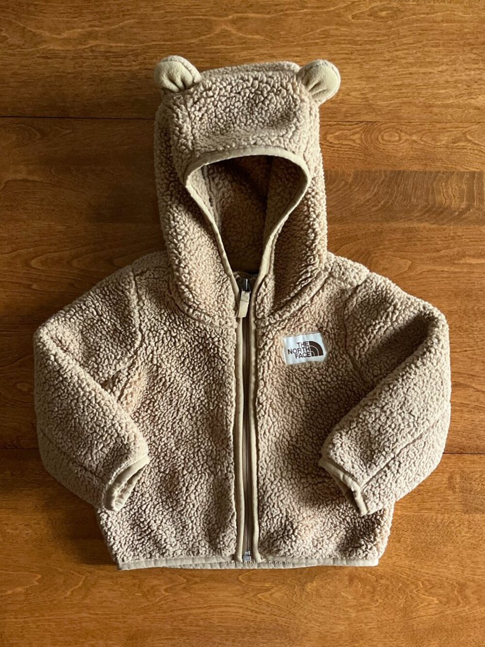 The North Face tan bear ears fleece hoodie 6-12m